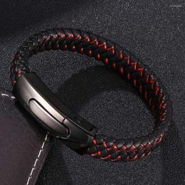 Bangle Casual Men Jewellery Black Leather Rope Red Nylon Mixed Braided Mens Bracelet Stainless Steel Clasp Gifts