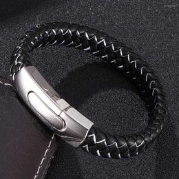 Bangle Simple Men Jewellery Black Leather Rope White Nylon Mixed Weave Male Bracelet Stainless Steel Clasp Mens Gifts