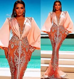 2023 плюс размер арабский азо -эби роскошные русалка сексуальные выпускные платья кружевные кристаллы бисера Вечерние формальные вечеринка второе приемное платье