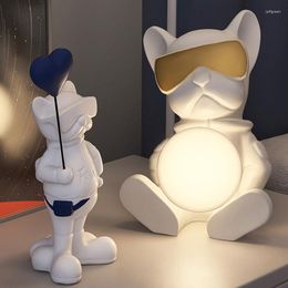 Table Lamps Nordic Astronaut Dog Lamp Bedroom Bedside Desk Light Fixtures Living Room Decoration Resin Puppy Night Home Decor