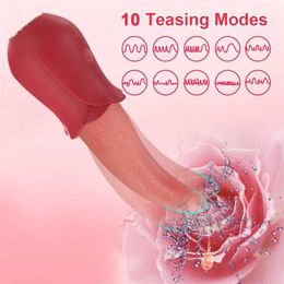 Sex toy massager 10 Speed Female Licking Tongue Rose Vibrator Nipple Clitoris Stimulator Artificial Penis AV Masturbator Adult Toys