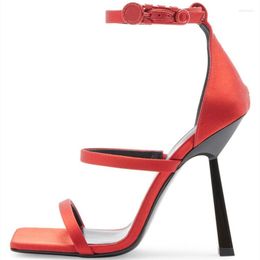 Kleid Schuhe Große Größe Leder Futter Sandalen Für Frauen Quadratischen Kopf Stiletto High Heels Sommer Western Stil Laufsteg Bühne