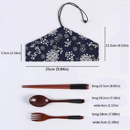 Dinnerware Sets Chopsticks Spoon Fork Tableware 3pcs Japanese Vintage Wooden With Storage Bag Flatware Meal Accessories For Picnic Travel