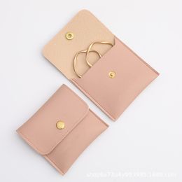 Button Flap PU Leather Jewellery Gift Bags Small Jewelrys Travel Pouch Packaging for Watch and Other Mini Items