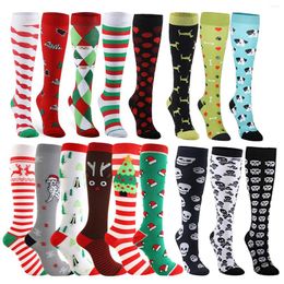 Men's Socks HUAYA Compression Stockings Men Women Running Stripes Dots Love Stars Sport Flight Nylon Varicose Veins Knee Long