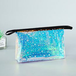 Transparent PVC Laser Cosmetic Bag Bathroom Wash Toiletry Makeup Bag Female Girls Waterproof Zipper Beauty Storage Bag RRC666