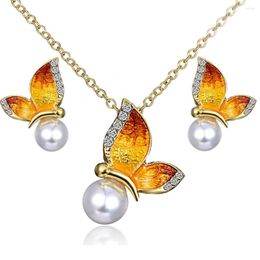 Necklace Earrings Set European And American Style Colorful Butterfly Pearl Women Jewelry For Daily Wear Exquisite Workmanship