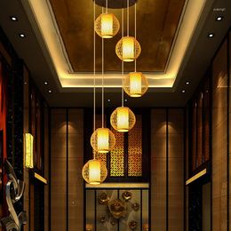 Pendant Lamps Stairs Bamboo Double Staircase Lamp Spiral Long Lights Restaurant Rotary Modern Simple Pastoral ZA Zb56