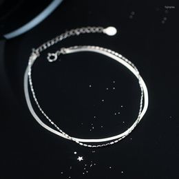 Anklets Double Llayer Bracelet On The Leg Jeweler For Women Silver 925 Foot Flat Snake Chain Oval Beads Friends Gift