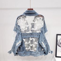 Women's Jackets Mesh Embroidery Denim Jacket Women Harajuku Lace Patchwork Casual Sunscreen Clothing Female Spring Summer Streetwear Jeans