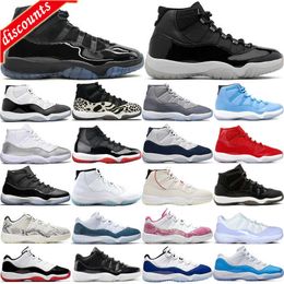 TOP 11 11s Basketball Shoes Man Woman Sneakers Space Jam Cap and Gown High Concord Platinum Tint Barons Legend Blue 25th