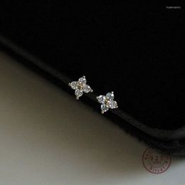 Stud Earrings Flower For Women 925 Sterling Silver Geometric Zircon Exquisite Anniversary Party Bridesmaid Jewelry Gift