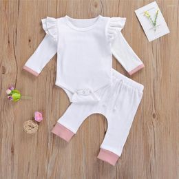 Clothing Sets Fall Baby Girls 2 Pieces Outfit Born Knit Ruffle Long Sleeve Solid Color Romper Pants Clothes Suit 0-24 Months