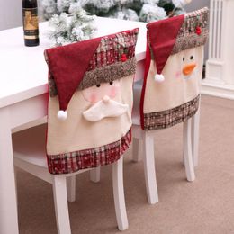 Chair Covers Santa Claus Snowman Embroidered Cover For Christmas Kitchen Dinner Table Back Decoration