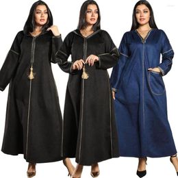 Ethnic Clothing Moroccan Vintage Muslim Abayas Islamic Maxi Robe Women Dress Hooded Arabic Jilbab Winter Ramadan Middle East Dubai