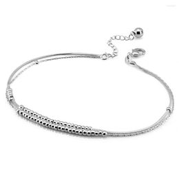 Anklets Women's Summer 925 Silver Double Bead Anklet Beach Party Jewellery Sandals Ankle Bracelet Girl Birthday Gift Tornozeleira