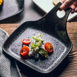 Plates Japanese-style Creative Shovelling Ceramic Flat Plate With Handle Irregular Rectangular Baking Pan Tools For Kitchen Restaurant