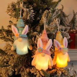 Party Favor Easter Party Rabbit Gnome with Light Faceless Luminous Bunny Doll Spring Party Ornaments Hanging Pendants Kids Gift