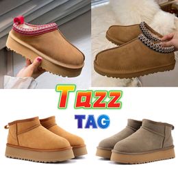 Stivali Pantofole Tasman Ciabatte in pelliccia di castagno Pelle di pecora Shearling Muli Tazz Donna Uomo Stivale con plateau ultra mini Scarpe slip-on Calda pelle scamosciata Comfort Autunno Inverno