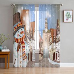 Curtain Christmas Magic Snowman City Street Corner Sheer Voile Curtains Living Room Bedroom Window Drapes Balcony Screen Tulle