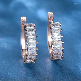 Hoop Earrings Female Charm Silver Rose Gold Colour White Crystal Stone For Women Classic Bridal Small Wedding Jewellery CZ