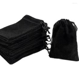 Jewelry Pouches Black Flocking Cloth Pouches/Drawstring Velvet Bag Drawstring Jewellery Gift 50 Pcs 3X4In