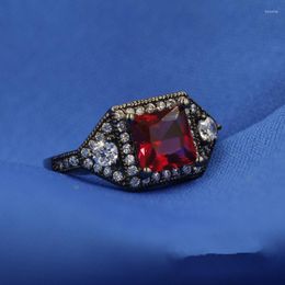 Wedding Rings Fashion Jewellery Women Men Top Quality Square Cubic Zirconia Red Crystal Set Black Gold Filled Engagement / Ring