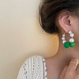 Green Ball Earring Jewellery for Wedding Accessories Exaggerated Spring Ring Pearls Pierced Females Gift