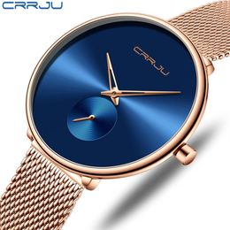 Fashion Women Watch Luxury CRRJU Casual Simple Ladies Daily Dress Mesh Wristwatch Minimalist Waterproof Quartz Female Clock218M