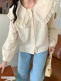 Women's Blouses Chic Korea White Lace Tops Blusas Cute Sweet Girls Japanese Style 2022 Autumn Women Design Single Breasted Button Shirts