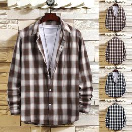 Men's Casual Shirts Men's Temperament Long-sleeved Plaid Shirt Travel Easy To Match Fashion Lapel Button