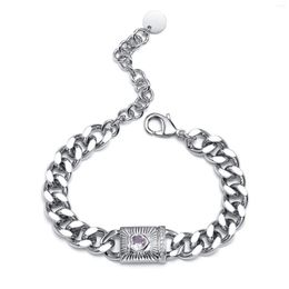 Link Bracelets Rock Punk 9MM Cuban Chain For Women With Heart Stone Charm Length Adjustable Wristband Hiphop Jewellery