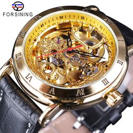 Forsining Royal Carving Roman Number Retro Steampunk Dial Transparent Men Watches Top Brand Luxury Automatic Skeleton Wristwatch318O