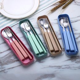 Dinnerware Sets 3Pcs Cute Portable Travel Camping Cutlery Chopsticks Spoon Box Dinner Set Space-saving Lunch Bento