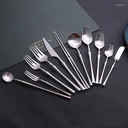 Dinnerware Sets Silver Tableware Stainless Steel Flatware Kitchen Cutlery Fork Knife Spoon Chopsticks Wedding Silverware Kitchenware