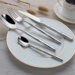 Flatware Sets 10Set/Lot Stainless Steel Honey Ice Spoon Long Tea Spoons Fork Knife Set Bamboo Pattern Cutlery Mixing Stirring Teaspoon