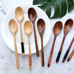 Dinnerware Sets Wooden Spoon Long Handle Old Lacquer Juice Solid Wood Small Coffee Japanese Style Soup Baby Set