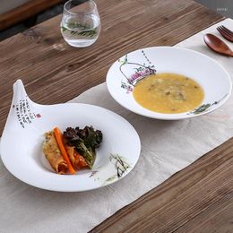 Platos creative swan plato sombrero de paja pasta estilo chino pintura de paisaje bocadillo fr￭a home la vajilla de restaurante