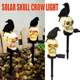 Solar Halloween Decor LAMP Terror Skull Head Crow Landscape Light Outdoor Waterproof Garden Light Party Props