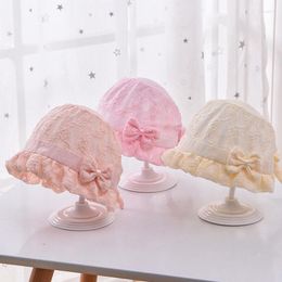 Hats Spring Summer Bowknot Baby Hat Princess Lace Solid Color Kid Girl Bonnet Soft Sweet Flower Embroidery Born Toddler Beanie Cap