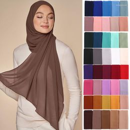 Ethnic Clothing Plain Color Muslim Chiffon Scarf Hijab Headband Female Islamic Head Cover Shawls Wraps For Women Hijabs Hair Scarves