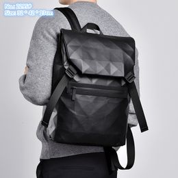 Wholesale factory men shoulder bag vertical high-capacity embossed leather backpacks outdoor travel sports leisure backpack classic rhombus handbag 2295#