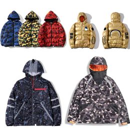 Tubarão Masculino Camuflagem Puffer Jackets Feminino Casaco Japonês Moda Estampado Parkas Jaqueta Vento Exterior Clássico Estilo de Rua cor preto tamanho M/L/XL/XXL/XXXL