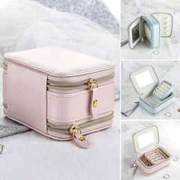 Storage Boxes Portable PU Leather Jewellery Box Packing Case Makeup Organiser Cosmetic Box&Mirror Travel Earring Ring Casket