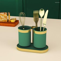 Kitchen Storage Anti-rust Metal Utensil Holder Tableware Box Spoons Forks Draining Rack European Style Toothbrush