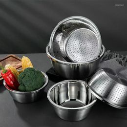 Bowls 304 Stainless Steel Vegetables Basin Egg Mixing Rice Sieve Drain Basket Soup Strainer Kitchen Cooking Storage Tools