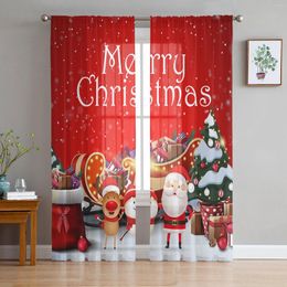 Curtain Christmas Tree Santa Claus Snowman Elk Sheer Voile Curtains Living Room Bedroom Window Drapes Balcony Screen Tulle