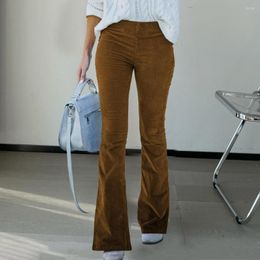 Women's Pants Chic Flared Trousers Skin-Touch High-Waist Women Wide Leg Flare Corduroy Casual Washed