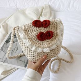 Children's Handbags Wool Knit Shoulder Bag Cute Bowknot Kids Girls Princess Crossbody Bag Women Party Lace Purses Gift