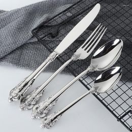 Flatware Sets 24 Pcs/Set Tableware Set Spoon Fork Knife Western Style Silver Engraving Stainless Steel Dining Home Cutlery